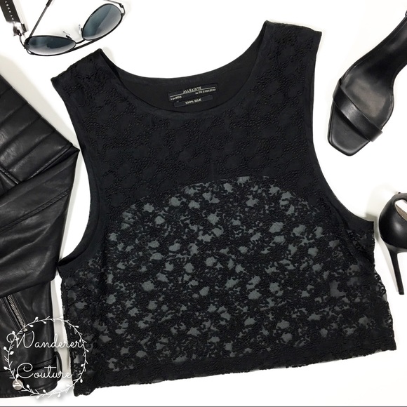 All Saints Tops - ALL SAINTS Miramer Lace Sleeveless Crop Top